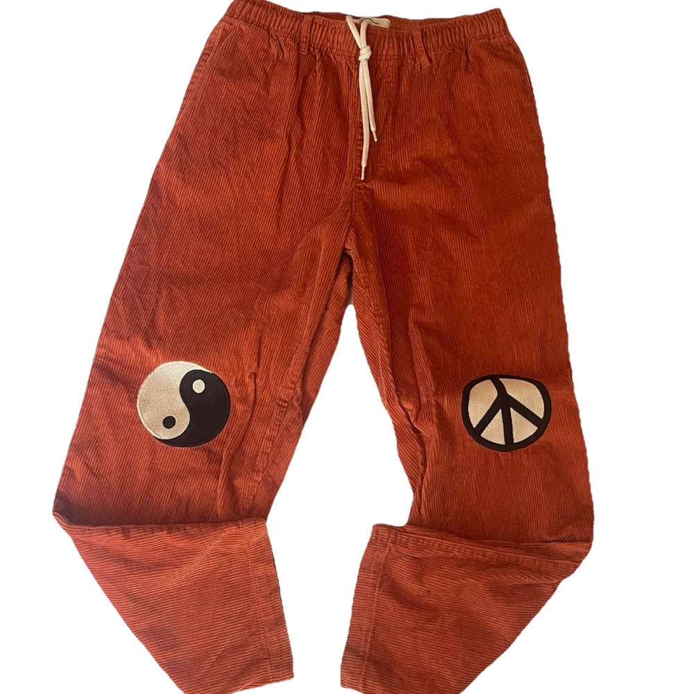 Urban Outfitters Pants Corduroy Orange Rust Medium Patches Peace Yin Yang